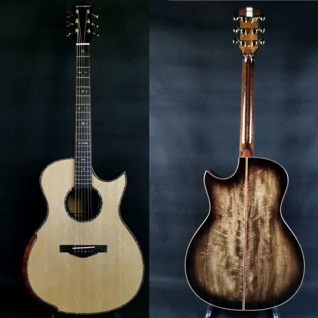 All Solid Wood 41 Inch Cutaway Spruce Acoustic Guitar Abalone Black Mango Body