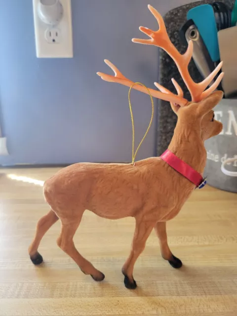 Vintage Brown Flocked Plastic Reindeer Stag Deer Buck 10" See Description! 3