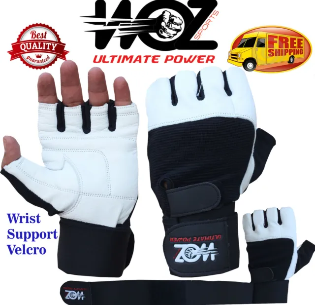 Leather Gym Gloves Weight Lifting Fitness Training Cross Fit Woz Wrist Support