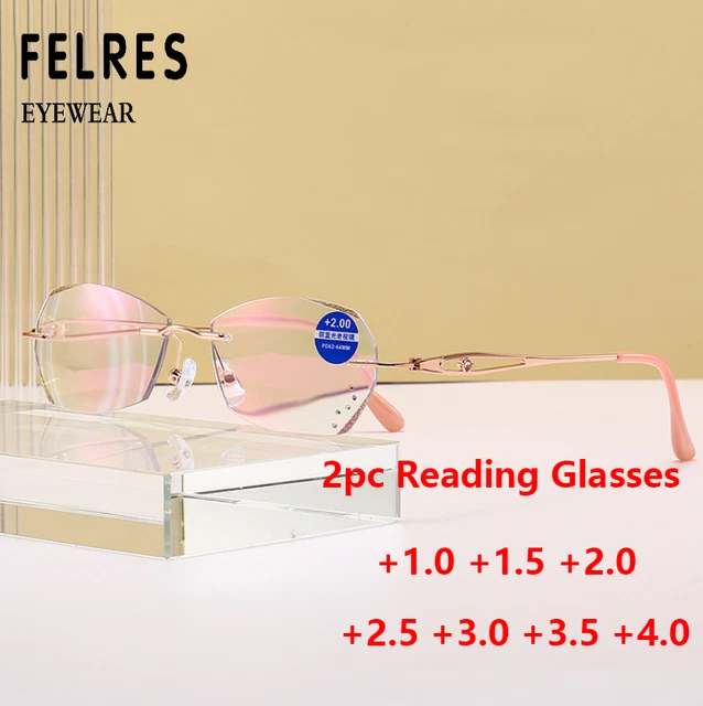 2PC Metal Rimless Anti Blue Light Reading Glasses For Women Retro Glasses Hot
