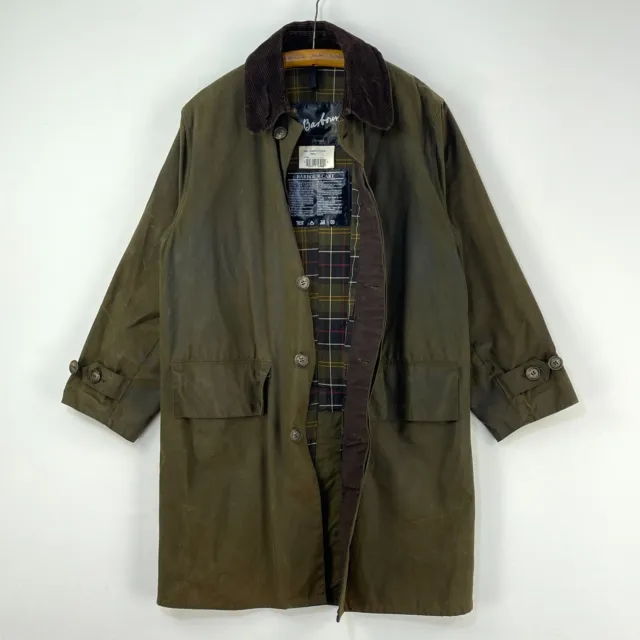 Barbour A850 Classic 3/4 Wax Coat Mens Small Olive Green Country Trench Overcoat