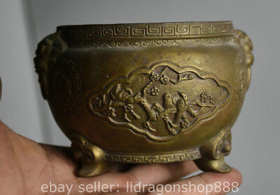 5 "Qianlong Marqué Vieux Chine Bronze Dynastie Fleur Lion Tête Pot Crock