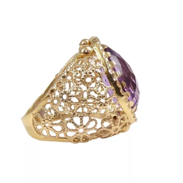 Massiver 14K Gelbgold Lila Amethyst Weißer Topas filigraner Ring Größe 6