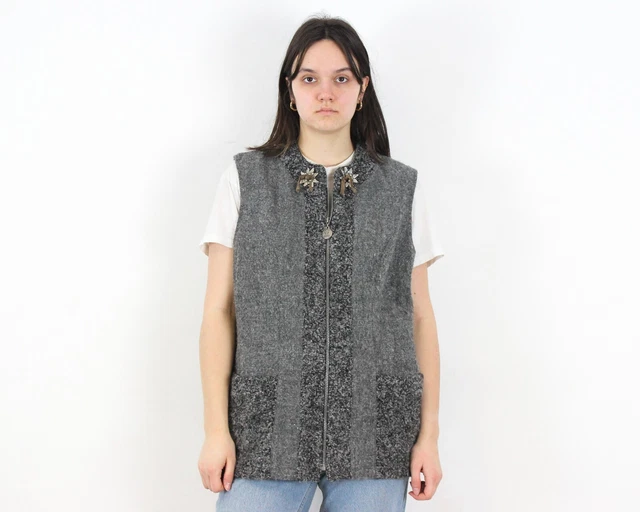 H.Moser Donna L Trachten Lana Canottiera Gilet Inverno Austriaco Top Vintage