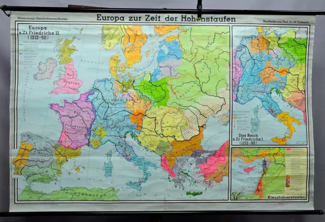 Schulwandkarte retro Poster Lehrtafel vintage Rollbild Europa Hohenstaufen