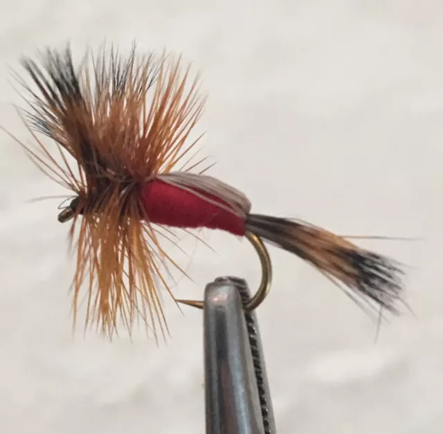 RED HUMPY FLY FISHING DRY FLIES - 6 x SIZE #12