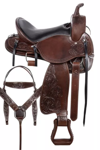 Western Horse Barrel Saddle Trail Pleasure Leather Tack Set 15in 16in 17in 18in