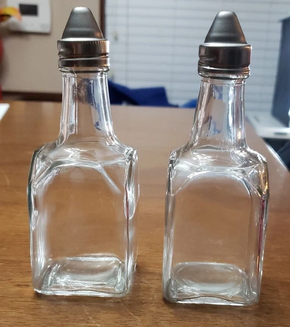 SET of 2 6 oz. Tabletop Oil and Vinegar Glass Bottle Cruets Square