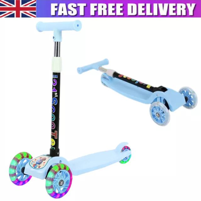 3 Wheel Kids Scooter Child Kick Flashing Led Light Up Push Adjustable Xmas Gift