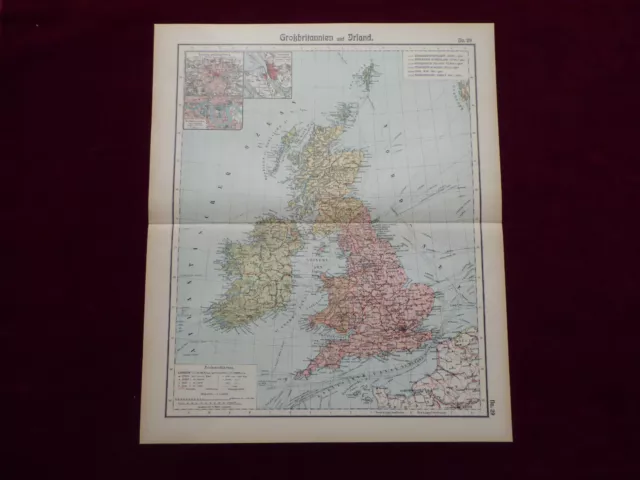 Landkarte Großbritannien und Irland, London, Liverpool, Dublin, Otto Herkt 1905