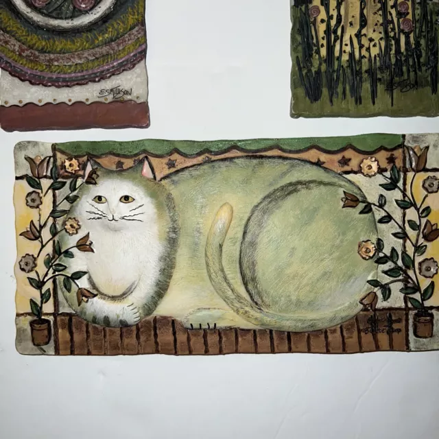 3D Cats Wall Plaques Resin Tiles by E. Smithson Set of 3 2