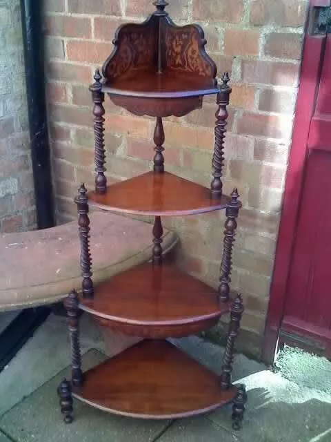 Antique mahogany Victorian pretty display corner unit barley twist wot not