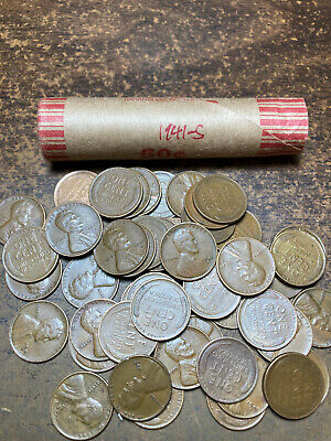 1941-S LINCOLN WHEAT CENT PENNY ROLL, nice condition