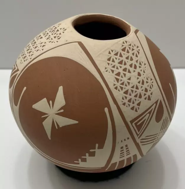 Mata Ortiz Pottery Cruz D Geometric Paquime' Seed Pot Olla Mexico Art Mexican