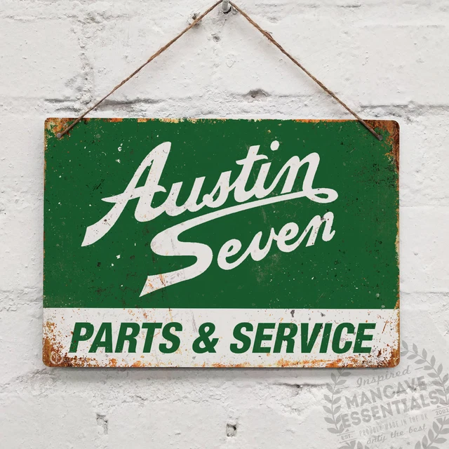 AUSTIN SEVEN grüne Replik Vintage Metall Wandschild Retro Garage Schuppen Rennen
