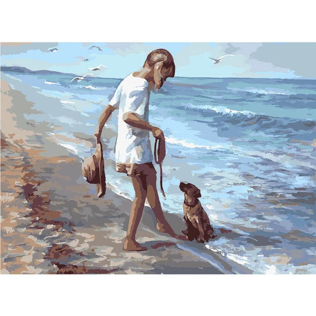 Seaside Girl Canvas Painting Frameless Oil Paint By Numbers Wall Art Posters Kit