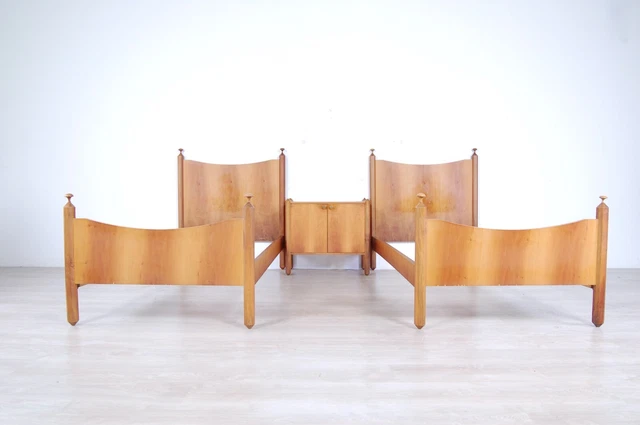 Coppia struttura letto singolo con comodino design anni 50 vintage made in Italy