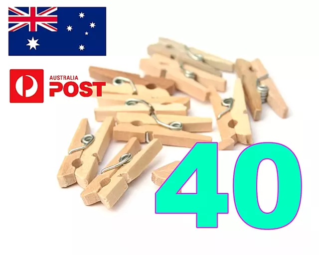 40 x MINI WOOD WOODEN PEGS MIXED QTY 30MM NATURAL CRAFT WEDDING CLOTHES PIN LINE