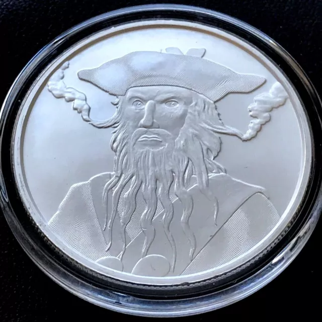 Blackbeard Captain Edward Teach 1 Oz .999 Silver Round Queen Anne Revenge NEW