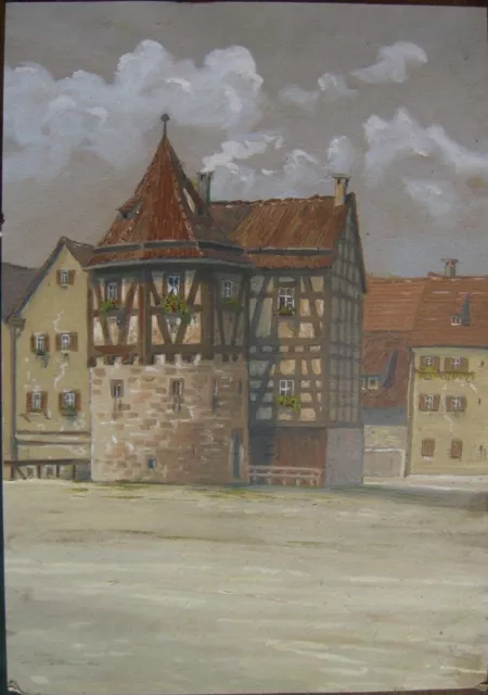 Watercolour Um 1900 Stuttgart Houses Tudor Old Town Antique° Views Schellenturm