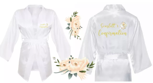 Personalised Confirmation Day Satin Silky CAMI, ROBE ,SLIPPERS sizes 9-16 YEARS