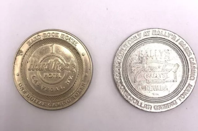 Casino Tokens Hard Rock Bally's Las Vegas Lot Of 2 $1 Dollar Gold Silver Color