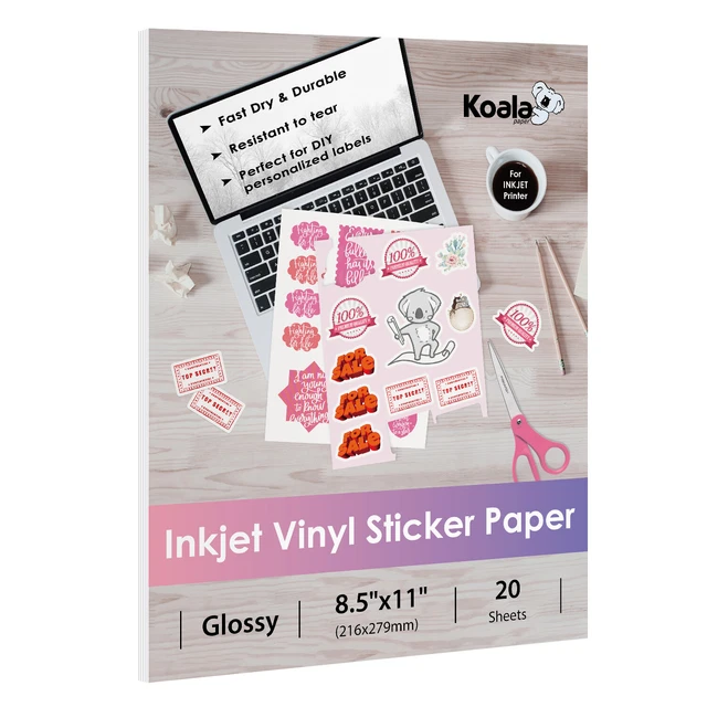 KOALA PRINTABLE VINYL Sticker Paper Waterproof Glossy White 8.5X11 ...