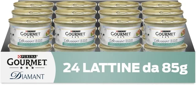 Purina  Diamant Cibo Umido per Gatti Adulti Fiocchi Di Tonno Naturale, 24 Lattin