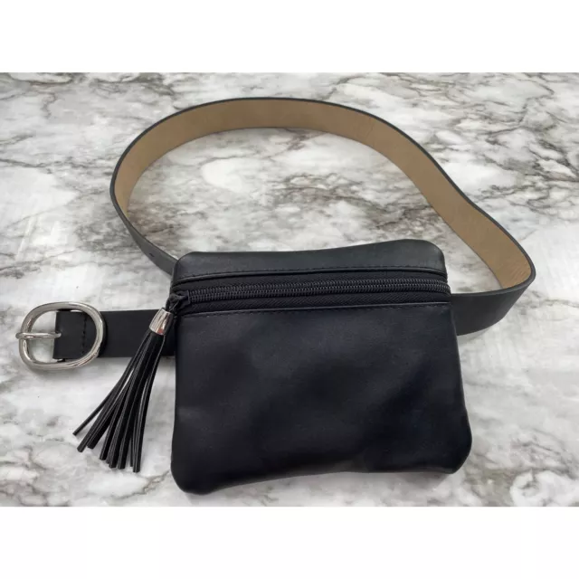 Inc NWT International Concepts Tassel Fanny Pack Belt Bag Black Silver Med New 2