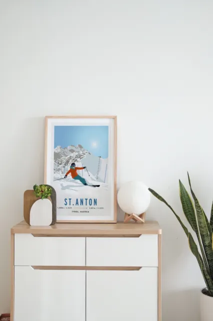 Poster da viaggio vintage sci/snowboard St. Anton, Tirolo, Austria A3 A4 5