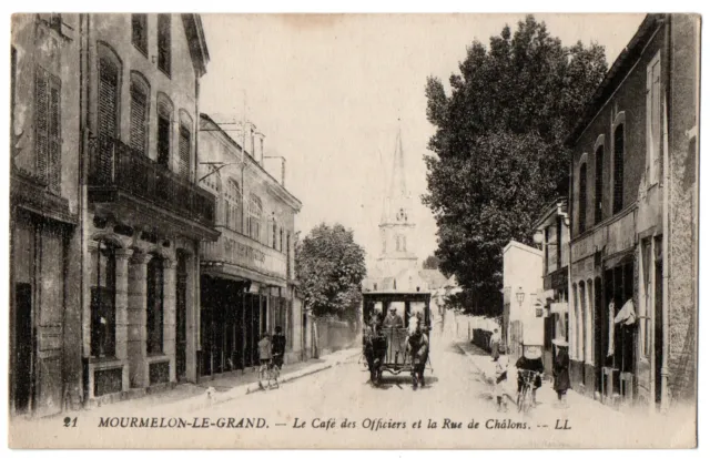 CPA 51 - MOURMELON LE GRAND (Marne) - 21. Café des Officiers et rue de Châlons