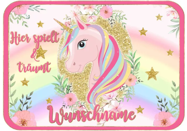 ✿ Süßes EINHORN Unicorn Türschild Schild Deko Kinderzimmer ✿ eigener Text & Name