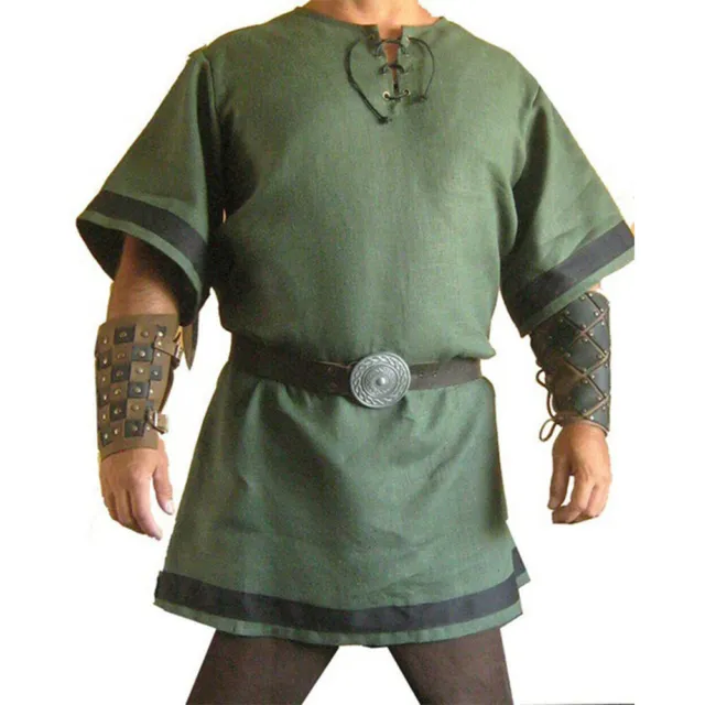 Abbigliamento Uomo Retro Tunica Medievale Rinascimento Pirata Vichingo Tunica Top