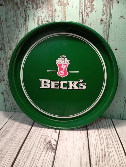 Beck's Bier Metal Serving Tray 13” Barware German Beer Tray Man Cave Bar Used