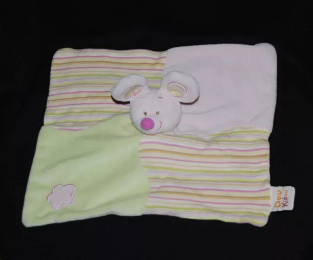 Doudou souris plat DOUKIDOU rose vert fleur rayé TTBE