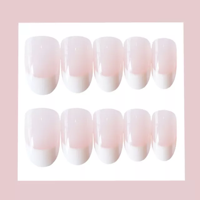 24x French Natural Light Pink Fake Nails Manicure Tool False Nail Tips With G ZR 3