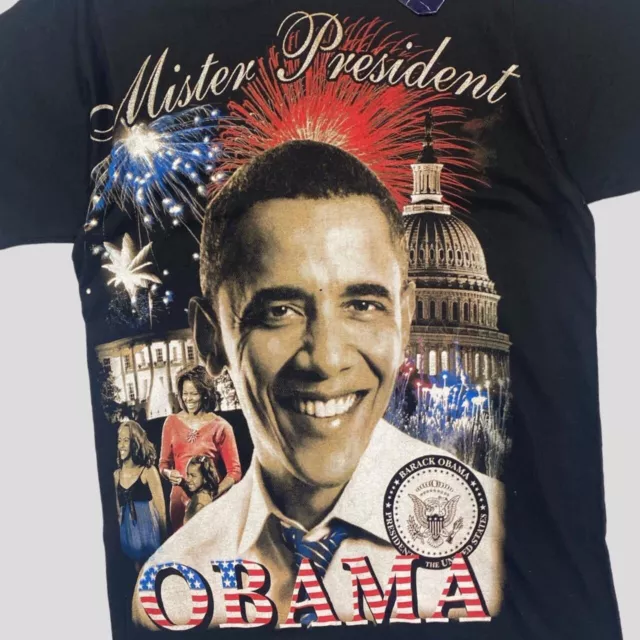 Barack Obama Graphic T-shirt Adult Black Small Cotton Short Sleeve Printed Mens 2