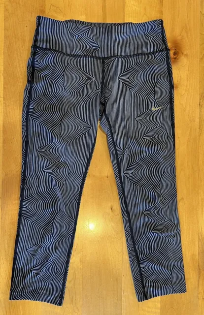 Nike Capri Leggings Womens Large Blue Zen Print Epic Run Dri Fit Tight