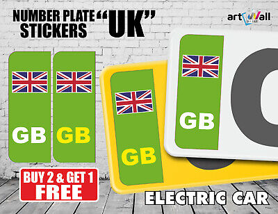 UK CAR NUMBER PLATE STICKER UNION JACK FLAG GB Electric - Vinyl Car Stickers