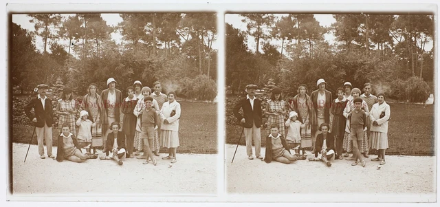 Family c1930 Photo Stereo Glass Plate Vintage P29L13n1 2