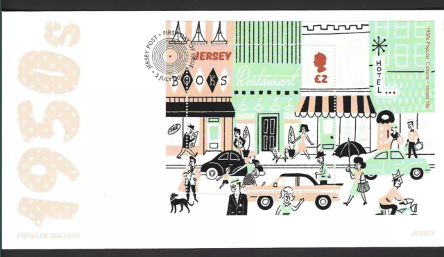 JERSEY 2016 1950s POPULAR CULTURE MINIATURE SHEET on UNADDRESSED FIRST DAY COVER