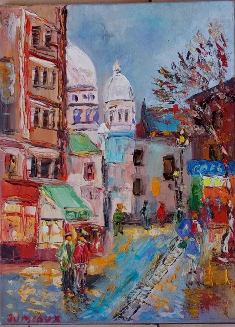 Tableau Huile Place Du Tertre Montmartre - Signé Jumeaux Jean Pierre - Original