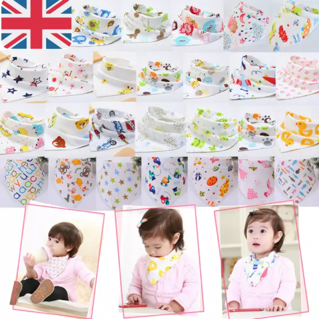 Cute Baby Bandana Dribble Feeding Bibs Multi Pack Girls Boys Cotton Gift UK