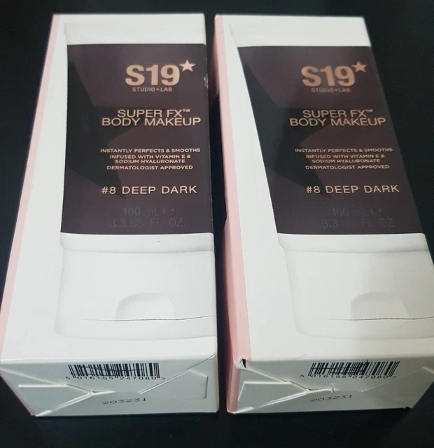 2 X Maquillaje corporal S19 Studio+Lab SUPER FX #8 oscuro profundo 100 ml vegano libre de crueldad.