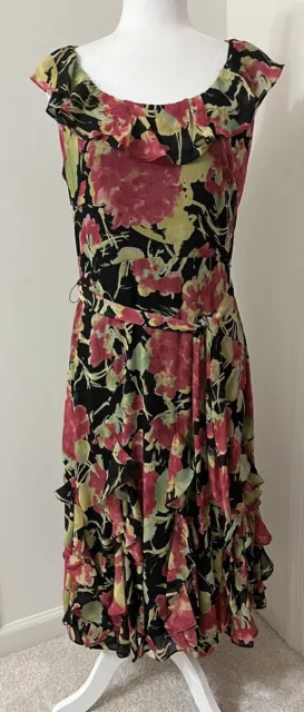 Lauren Ralph Lauren Floral Crinkle Georgette Dress Sz S NWT $245