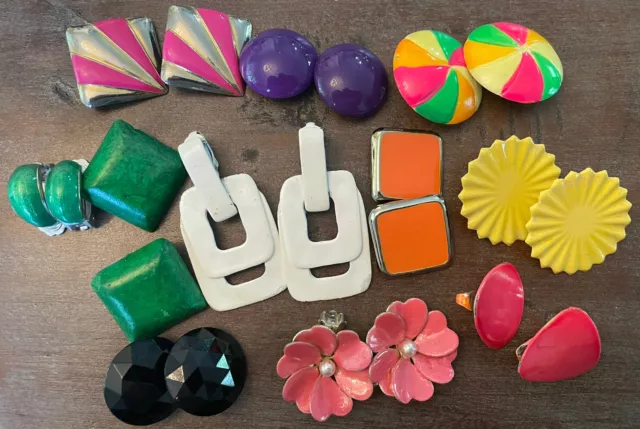 Vtg Retro 1980s 1990s Y2K Mod And Clip On Earrings Lot Of 11 Pink White Estate