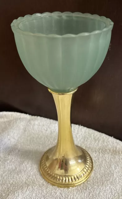 Vintage Avon Regence Teal Glass with Gold Stem Candle Holder or Candy Dish