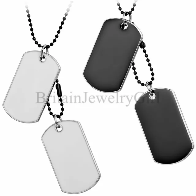 Men's Black Silver Tone Military Army Double ID Dog Tags Pendant Necklace Chain