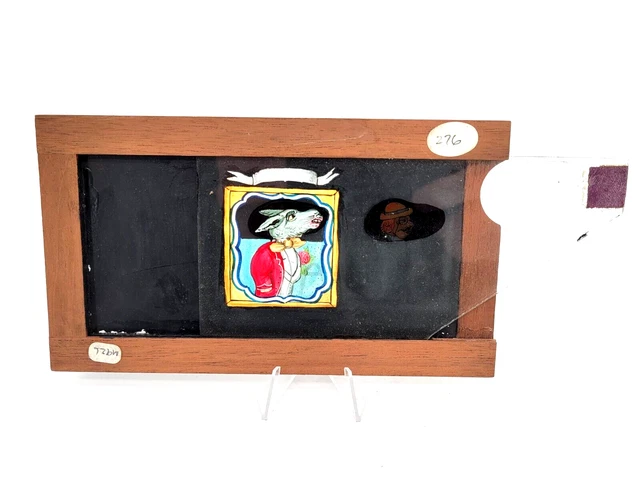 Antique Color Glass Magic Lantern SLIDING MECHANICAL SLIP SLIDE man becomes ass