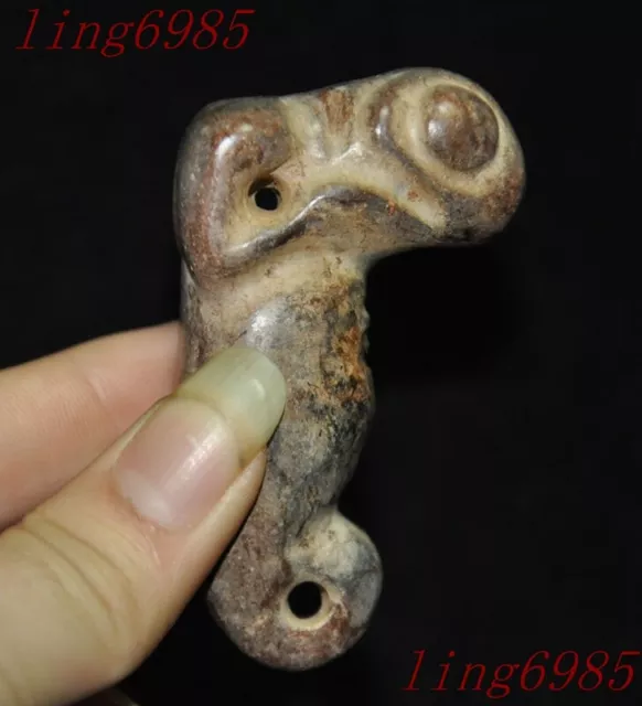 2.8" China Ancient Hongshan Culture old jade carved weird people statue pendant